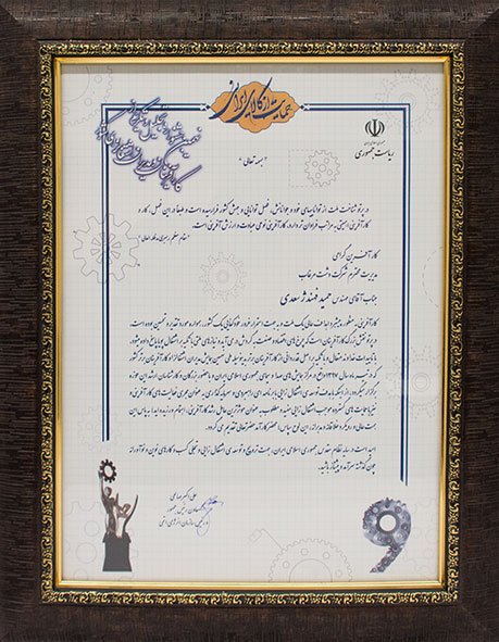 لوح تقدیر از سازمان دانش بنیان